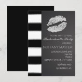 Invitation Noir Blanc & Argent Faux Brillant Lèvres Baiser Fê (Devant / Derrière)