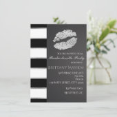 Invitation Noir Blanc & Argent Faux Brillant Lèvres Baiser Fê (Debout devant)