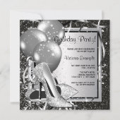 Invitation Noir Blanc Argent Haut talon Femme fête d'annivers (Devant)