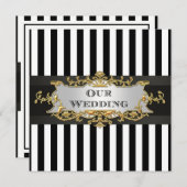 Invitation Noir blanc bande noir ruban Noir Mariage (Devant / Derrière)