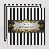 Invitation Noir blanc bande noir ruban Noir Mariage (Devant / Derrière)