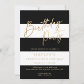 Invitation Noir Blanc Bande Or Anniversaire (Devant)