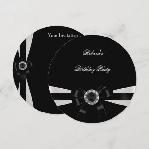 Invitation Noir Blanc Bijou Arc Anniversaire Argent Sépia