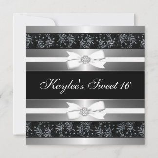 Invitation Noir Blanc Bijou Rubans Sweet Seize Anniversaire