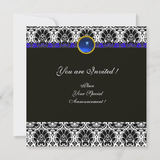 Invitation NOIR BLANC BLEU DAMAS MONOGRAMME Saphir (Dos)