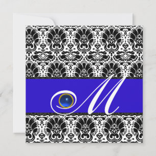 Invitation NOIR BLANC BLEU DAMAS MONOGRAMME Saphir