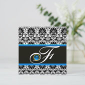 Invitation NOIR BLANC BLEU DAMAS MONOGRAMME Saphir Argent (Debout devant)