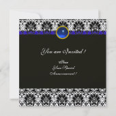 Invitation NOIR BLANC BLEU DAMAS MONOGRAMME Saphir Argent (Dos)