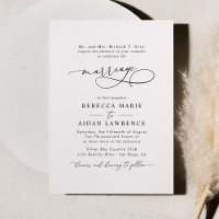 Noir Blanc Bleu Élégant Script Mariage moderne