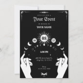Invitation Noir blanc Boho Lune main mystique (Devant)