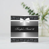 Invitation Noir Blanc Bow Sweet sixteen en argent Anniversair (Debout devant)