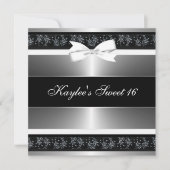 Invitation Noir Blanc Bow Sweet sixteen en argent Anniversair (Devant)