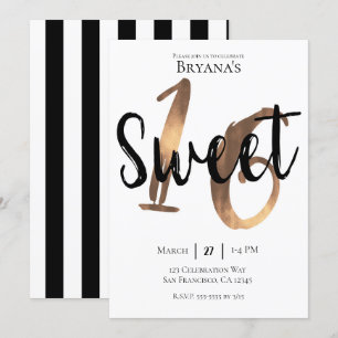 Invitation Noir Blanc Bronze Moderne Fête d'anniversaire Swee