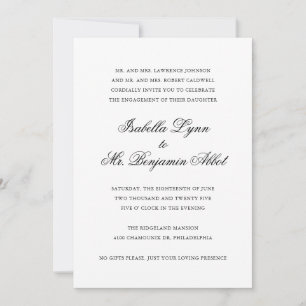 Invitation Noir Blanc Calligraphie Formel Engagement Party