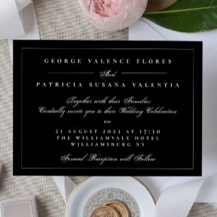 Invitation Noir & Blanc Calligraphie Formelle Mariage Élégant