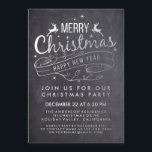 Invitation Noir Blanc Chalkboard Holly Joyeux Noël<br><div class="desc">Elégant tableau noir et blanc Joyeux Noël et Bonne Typographie du Nouvel An. Holly Joyeux Modèle de la carte de fête de Noël.</div>