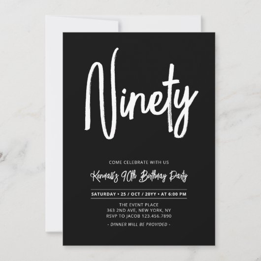 Invitation Noir & Blanc | Chic 90th Birthday Party (Devant)