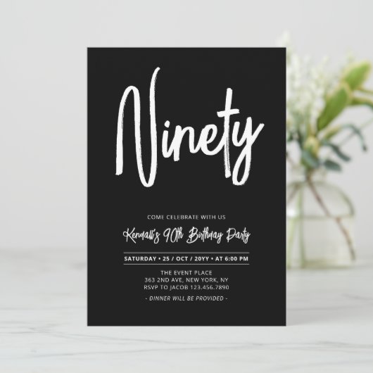 Invitation Noir & Blanc | Chic 90th Birthday Party (Debout devant)