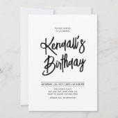 Invitation Noir & Blanc Chic Letter Script fête d'anniversair (Devant)