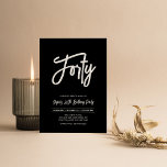 Invitation Noir & Blanc | Chic Quarante 40e anniversaire fête<br><div class="desc">Célébrez votre journée spéciale avec cette simple et élégante invitation à la fête du 40e anniversaire. Ce design est doté d'un script de brosse chic avec une mise en page propre en noir et blanc. D'autres designs sont disponibles dans ma boutique BaraBomDesign.</div>