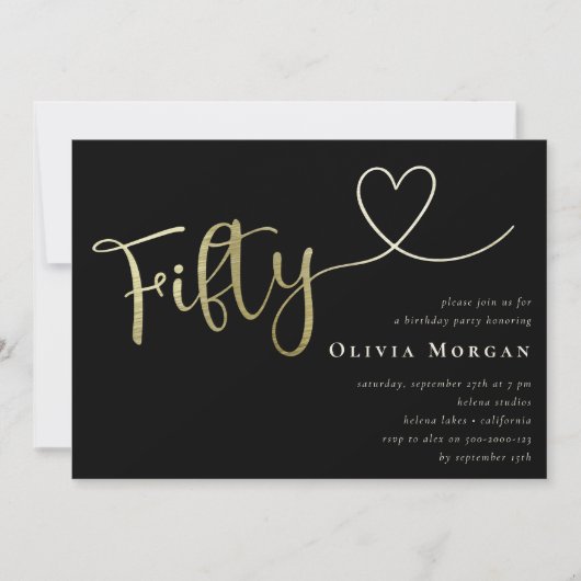 Invitation Noir Blanc Cinquante Script Gold Foil 50e (Devant)