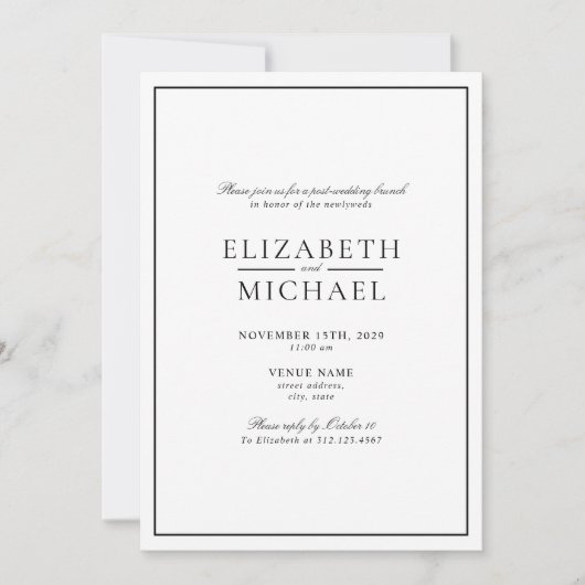 Invitation Noir & Blanc Classic Script Post Mariage Brunch (Devant)