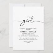 Invitation Noir blanc classique C'est un Baby shower de fille (Devant)