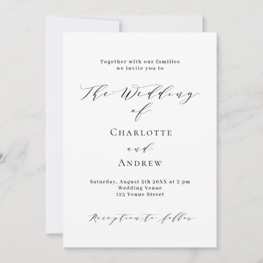 Invitation Noir blanc classique formel code QR RSVP mariage (Devant)