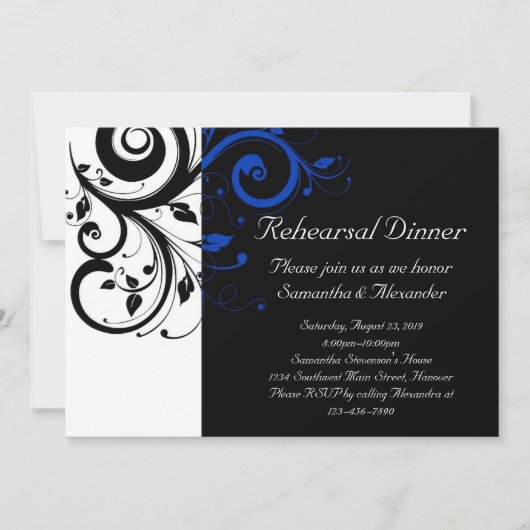 Invitation Noir/Blanc/Cobalt Bleu Gras Mariage (Devant)