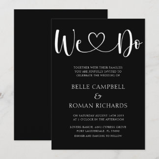 Invitation Noir & Blanc Coeur Calligraphie & Mariage Photo Da
