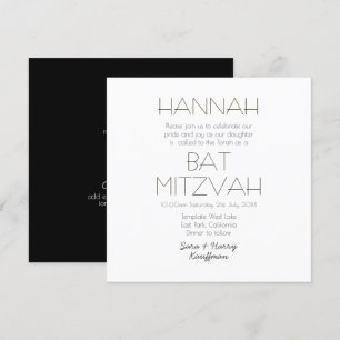 Invitation Noir blanc contemporain BAT MITZVAH classique