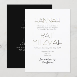 Invitation Noir blanc contemporain BAT MITZVAH classique