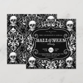 Invitation Noir Blanc Damas crâne Personnalisé Halloween Part (Devant / Derrière)