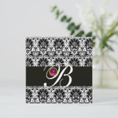 Invitation NOIR BLANC  DAMAS MONOGRAMME Rose Fuchsia Améthyst (Debout devant)