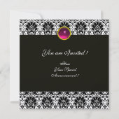 Invitation NOIR BLANC  DAMAS MONOGRAMME Rose Fuchsia Améthyst (Dos)