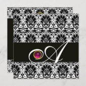 Invitation NOIR BLANC DAMAS MONOGRAMME Rose Fuchsia Améthyst (Devant / Derrière)