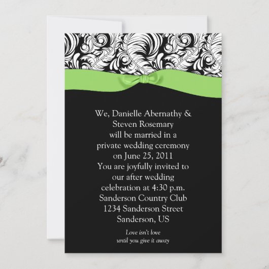 Invitation Noir blanc Damask Lime Ribbon Post Mariage Invita (Devant)