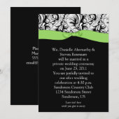 Invitation Noir blanc Damask Lime Ribbon Post Mariage Invita (Devant / Derrière)