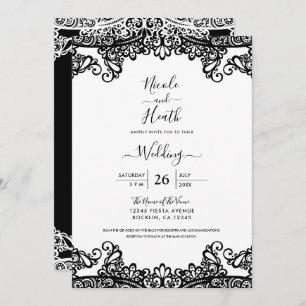 Invitation Noir & Blanc dentelle élégant mariage