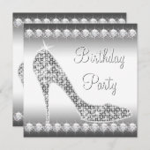 Invitation Noir Blanc Diamant Haut talon Chaussure Anniversai (Devant / Derrière)