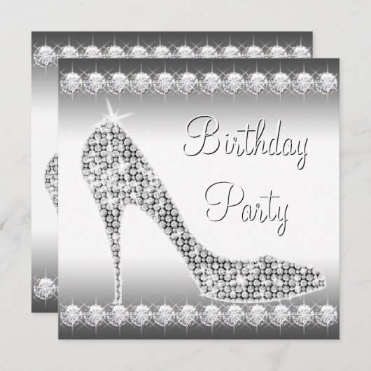 Invitation Noir Blanc Diamant Haut talon Chaussure Anniversai (Devant / Derrière)