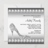 Invitation Noir Blanc Diamant Haut talon Chaussure Anniversai (Dos)