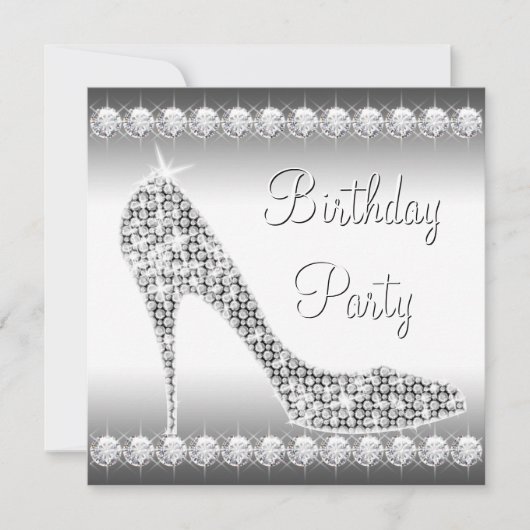 Invitation Noir Blanc Diamant Haut talon Chaussure Anniversai (Devant)