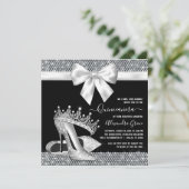 Invitation Noir Blanc Diamant Tiara Chaussure Glam Quinceaner (Debout devant)