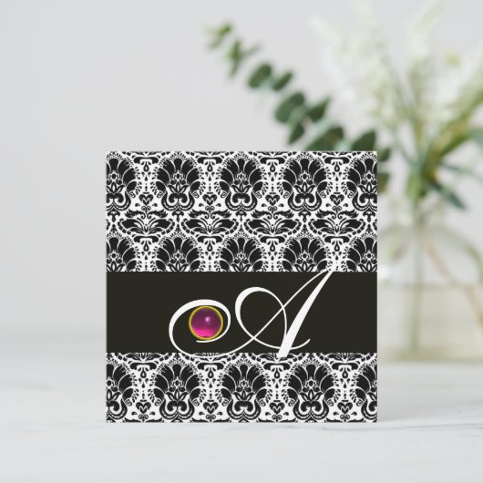 Invitation NOIR BLANC DOMMASQUE MONOGRAM rose Fuchsia Améthys (Debout devant)