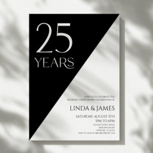 Invitation Noir Blanc Élégant 25e Anniversaire de Mariage