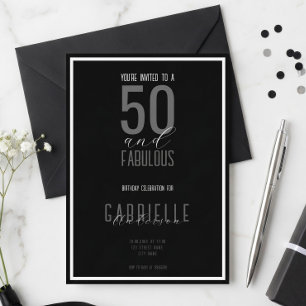 Invitation Noir Blanc Élégant 50 et Fabuleux Anniversaire