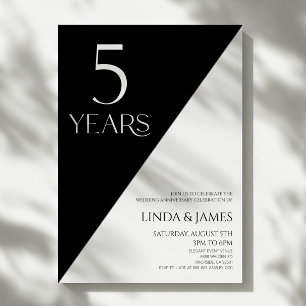 Invitation Noir Blanc Élégant 5e Anniversaire de Mariage