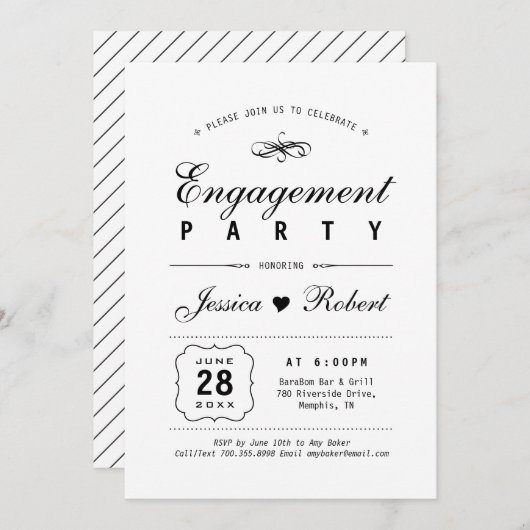 Invitation Noir & Blanc | Elegant Engagement Party (Devant / Derrière)