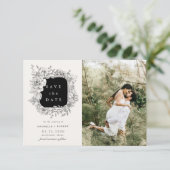Invitation noir blanc élégant floral deux Photo Enregistrer l (Debout devant)